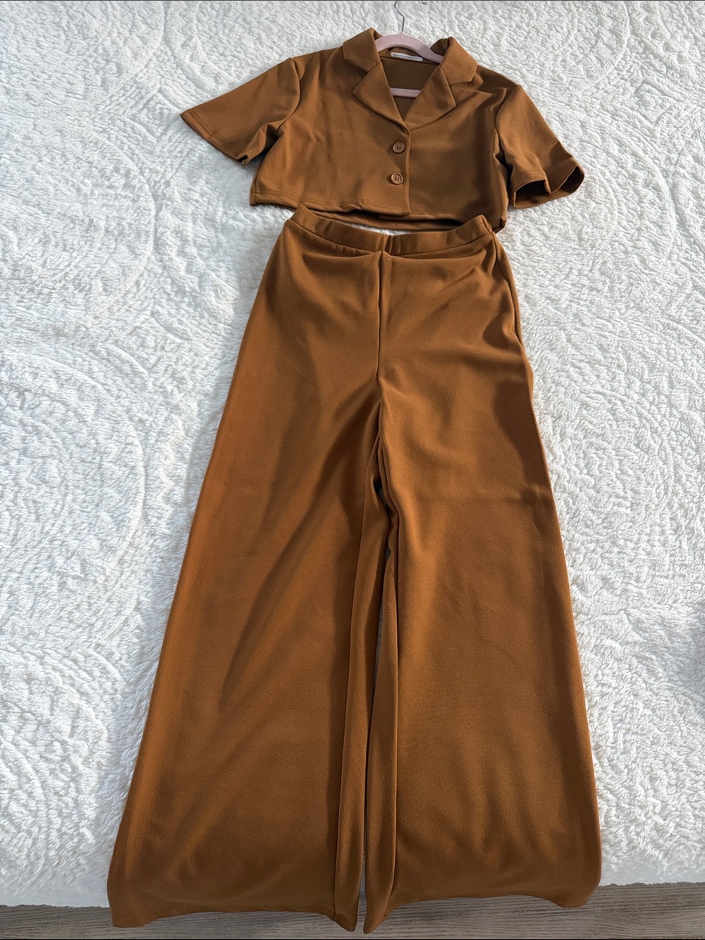 Weissman Brown Two-Piece Dance Costume Crop Top & Wide-Leg Pants